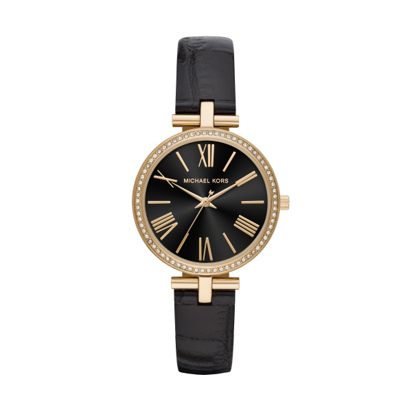 Maci Watch with Black Leather Strap