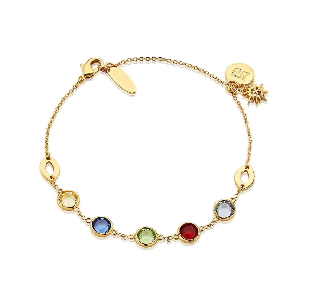 Charm, gold plated: Sun with colourful stones