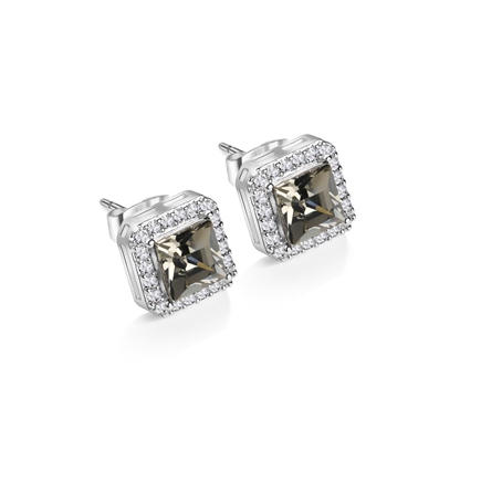Square Earrings with Clear and Black Stones (ER2713)