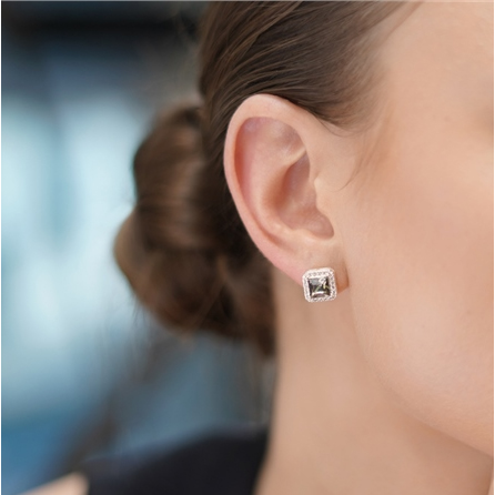 Square Earrings with Clear and Black Stones (ER2713)