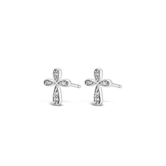 Absolute Jewellery Kids Silver Cross Earrings HCE421 RJ Barber