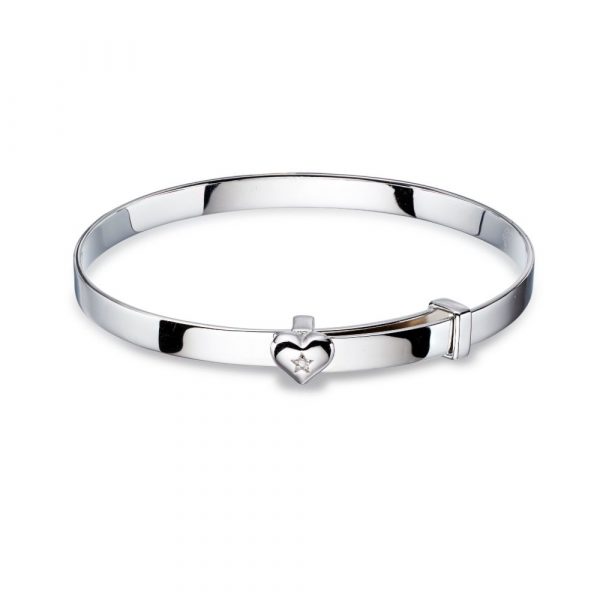 Gisele - Diamond Heart Christening Bangle (LSB0007)