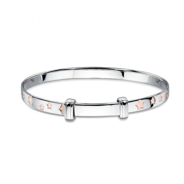 Jessica Inlaid Rose Gold Star Christening Bangle (LSB0131)