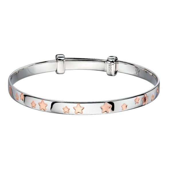 Jessica Inlaid Rose Gold Star Christening Bangle (LSB0131)