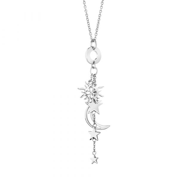 Amy Silver Plated Necklace with Sun, Moon and Stars Charms (NL060SR)