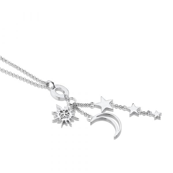 Amy Silver Plated Necklace with Sun, Moon and Stars Charms (NL060SR)