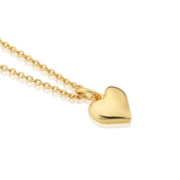 14k gold plated heart charm pendant with a protective anti tarnish layer, representing love, presented in a Newbridge Silverware gift box. Product dimensions Heart 10mm diameter chain length 570mm including a slider mechanism for easy adjustment .