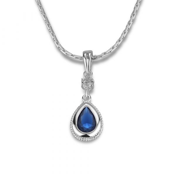 Drop Pendant with Clear and Sapphire Blue Stone (P423SB)