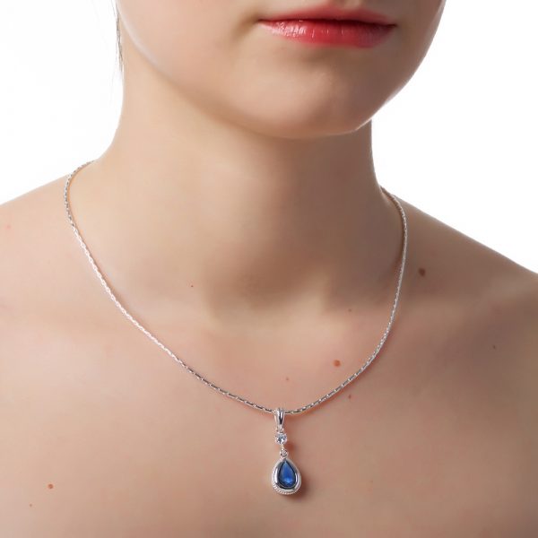 Drop Pendant with Clear and Sapphire Blue Stone (P423SB)