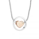 Silver Plated Pendant with Rose Gold Plated Heart and Clear Stone (P6088)