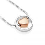 Silver Plated Pendant with Rose Gold Plated Heart and Clear Stone (P6088)