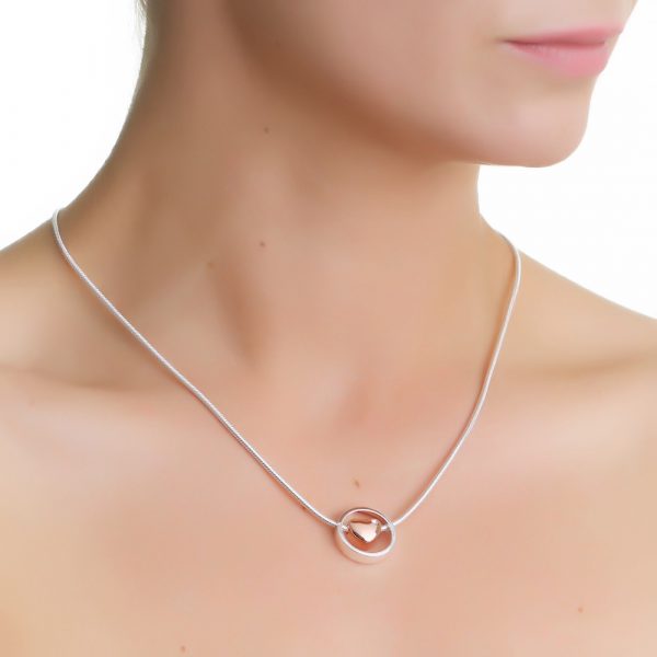 Silver Plated Pendant with Rose Gold Plated Heart and Clear Stone (P6088)