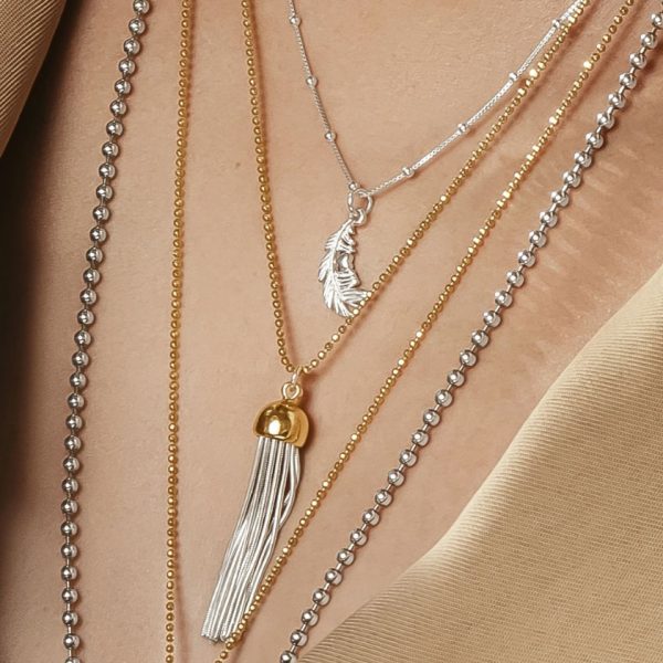 Bobble Chain Heart in Feather Necklace (SNBB596)