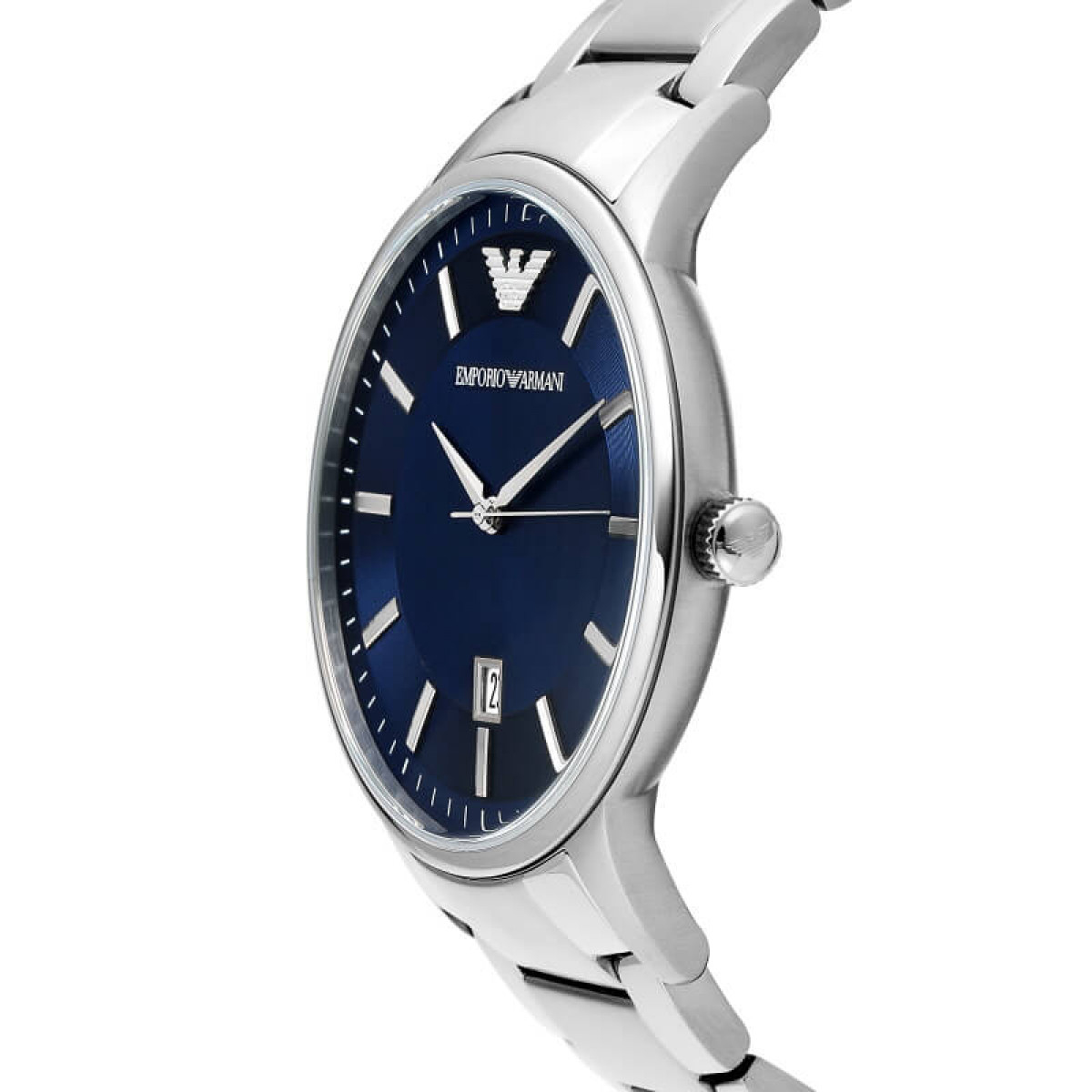 armani silver watch blue face