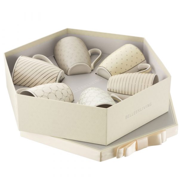 Belleek Living Geometric Pastels 6 Mugs Hexagon Box (7910)