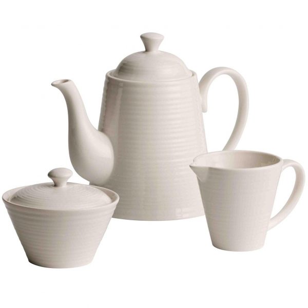 Belleek Living Ripple Beverage Set - Pot, Sugar and Cream (7984)
