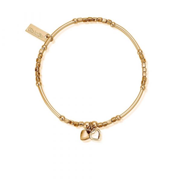 Mini Noodle Cube Double Hearts Bracelet - Gold (EGBMNC1068)