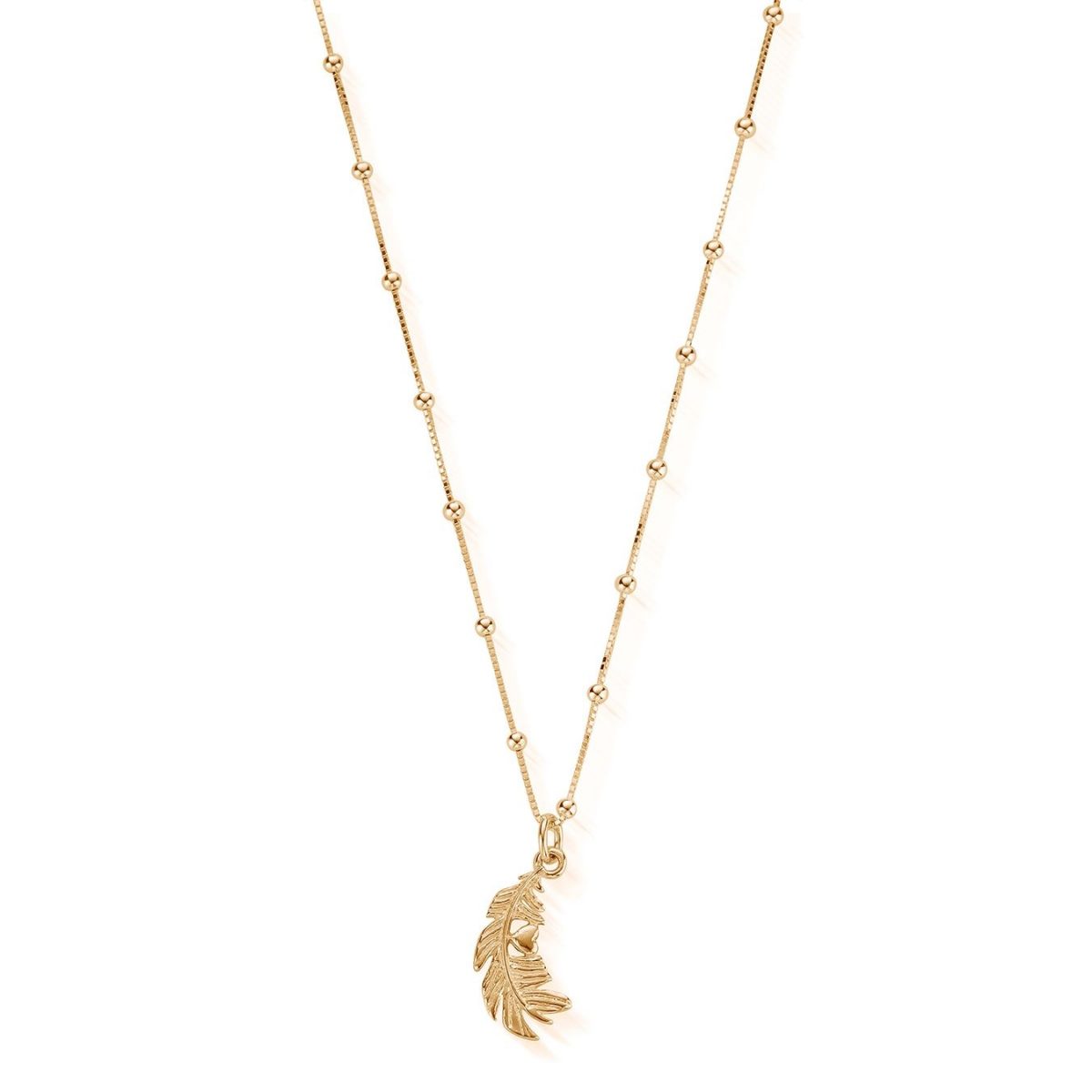 Bobble Chain Heart In Feather Necklace - Gold (GNBB1078)