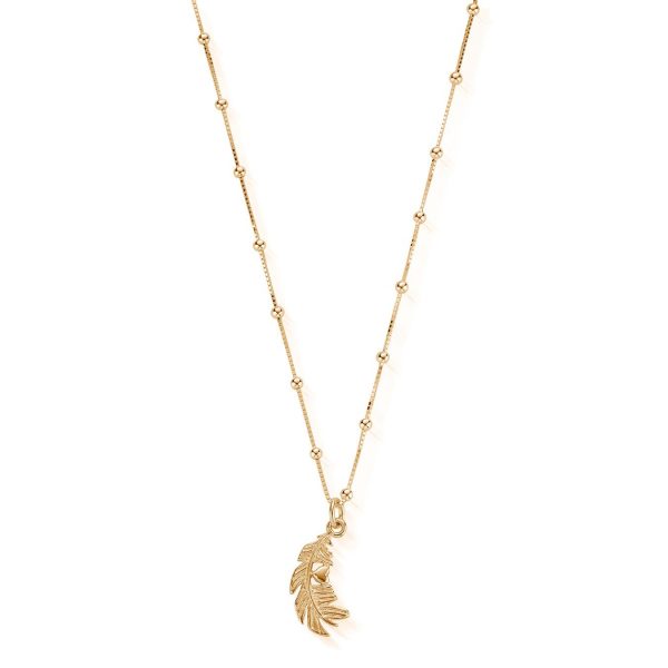 Bobble Chain Heart In Feather Necklace - Gold (GNBB1078)