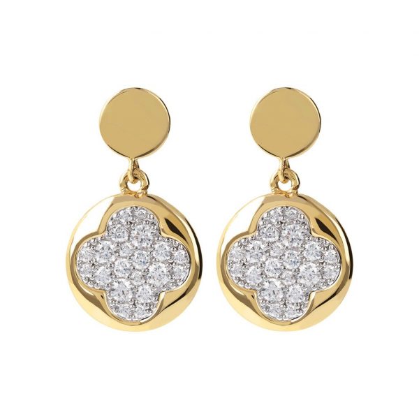 Golden Dangle Earring with Four Leaf Design (WSBZ01322Y.WR)