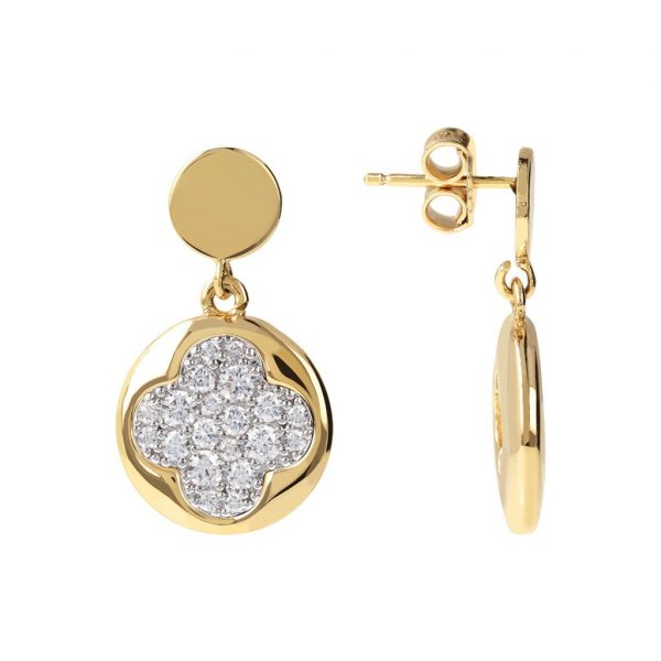 Golden Dangle Earring with Four Leaf Design (WSBZ01322Y.WR)
