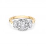 18ct Yellow Gold Three Stone Halo Engagement Ring
