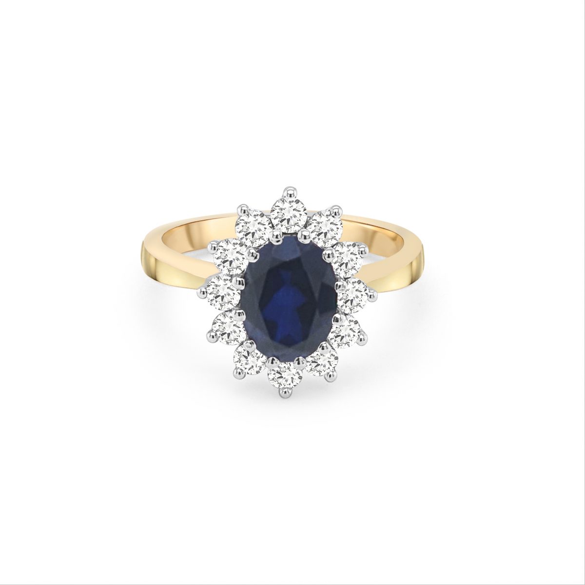 9ct Yellow Gold Blue and White Cubic Zirconia Cluster Ring