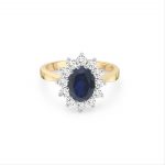 9ct Yellow Gold Blue and White Cubic Zirconia Cluster Ring