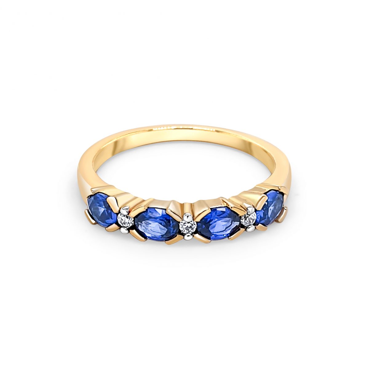 9ct Yellow Gold Blue and White Stone Ring