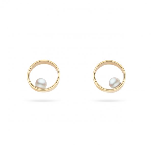 Cathal Barber Goldsmith Circle Earrings in Gold with Pearls
