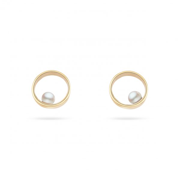 Cathal Barber Goldsmith Circle Earrings in Gold with Pearls