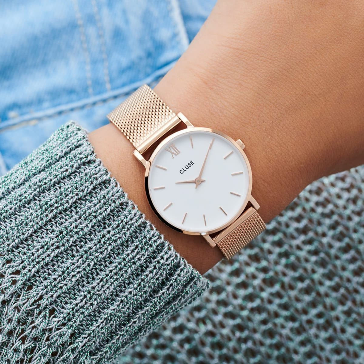 Cluse Minuit Mesh White and Rose Gold Colour (CW0101203001)