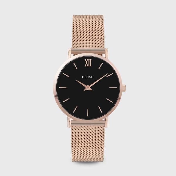 Cluse Minuit Mesh Black and Rose Gold Colour (CW0101203003)