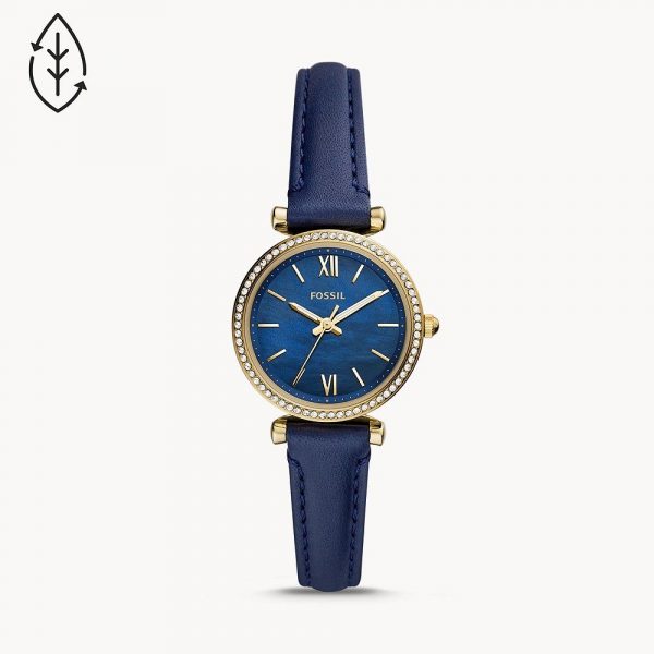 Fossil Carlie Mini Three-Hand Navy Leather Watch (ES5017)