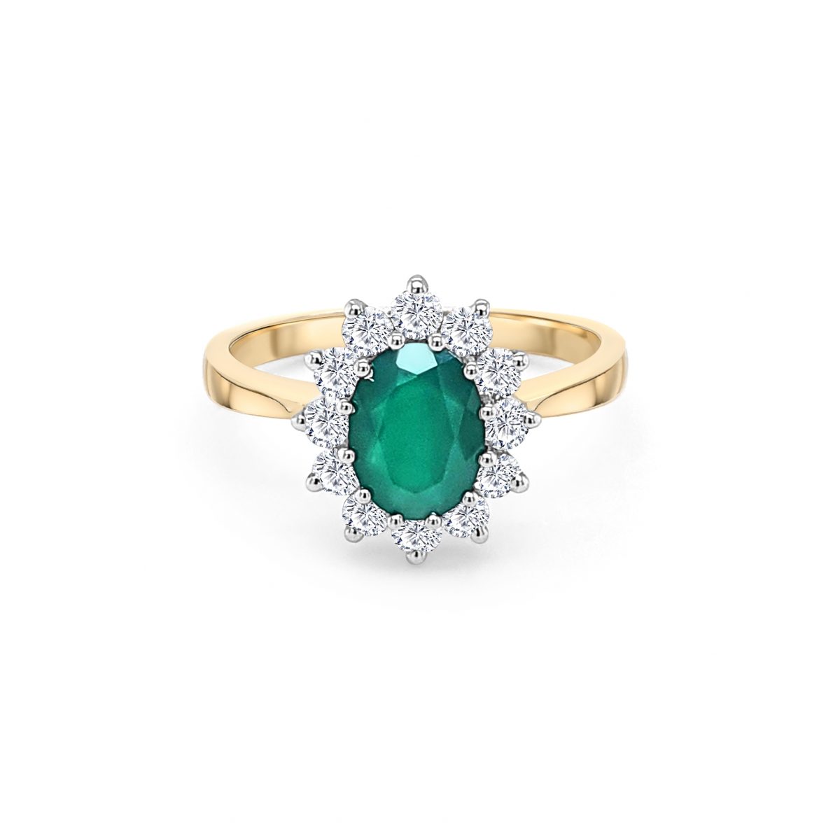 9ct Yellow Gold Green and White Cubic Zirconia Cluster Ring