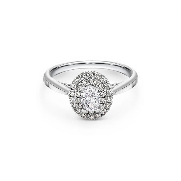 18ct White Gold Oval Halo Engagement Ring