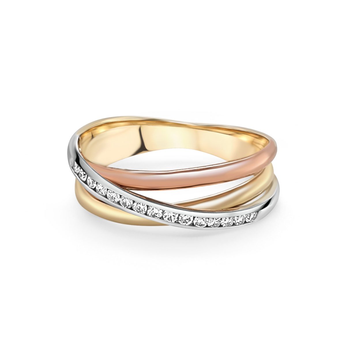 9ct White, Yellow, and Rose Gold Ring with Diamonds