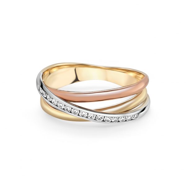 9ct White, Yellow, and Rose Gold Ring with Diamonds