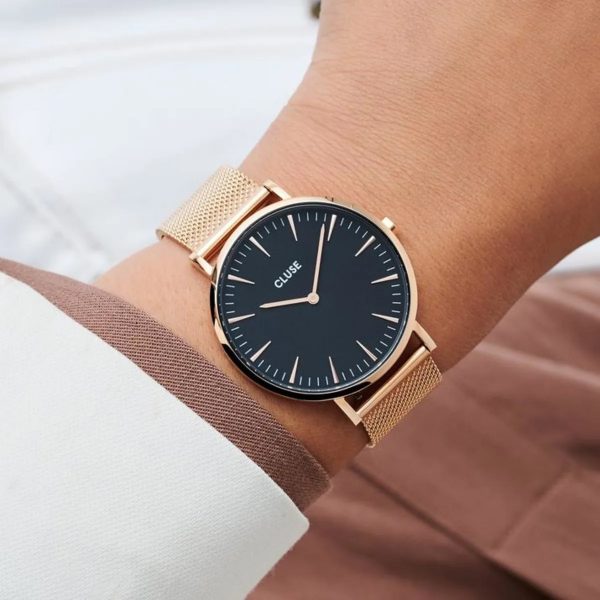 Cluse Boho Chic Mesh Black and Rose Gold Colour (CW0101201003)
