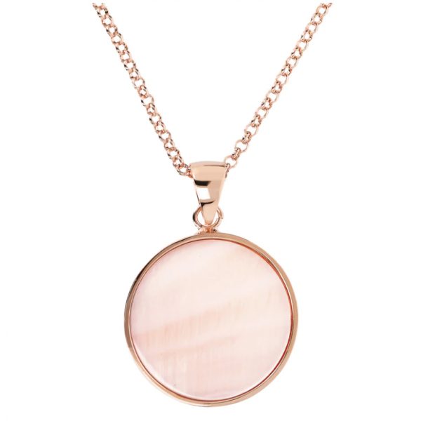 Bronzallure Medium Stone Disc Pendant Necklace - Pink Cultured Pearl (WSBZ00702.PM)