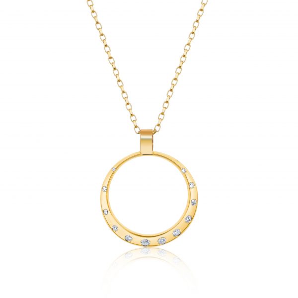 Cathal Barber Goldsmith 9ct Gold Circle Pendant with Diamonds