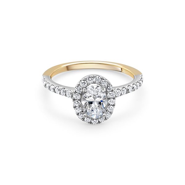 18ct Yellow and White Gold Oval Halo Engagement Ring