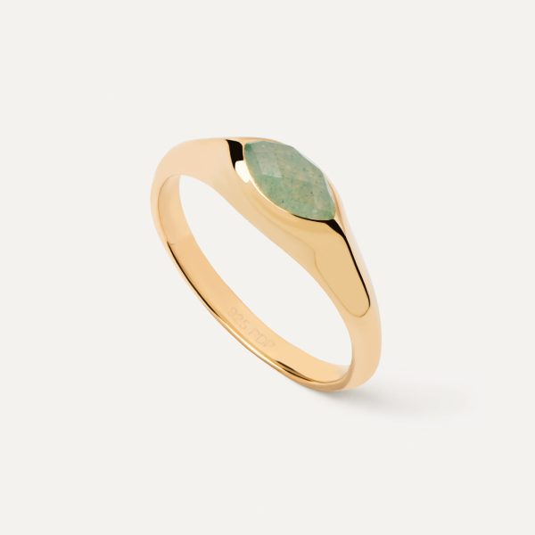PDPAOLA Green Aventurine Nomad Stamp Ring (AN01-A47-14)