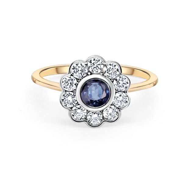 9ct Yellow Gold Sapphire & Diamond Cluster Style Ring