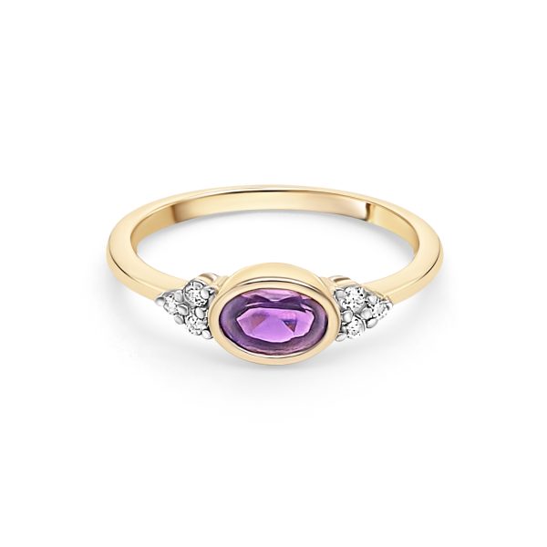 9ct Yellow Gold Amethyst & Diamond Ring