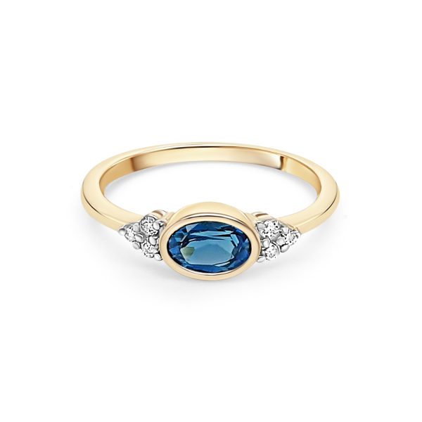 9ct Yellow Gold London Blue Topaz & Diamond Ring