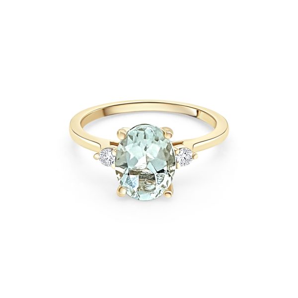 9ct Yellow Gold Green Amethyst & Diamond Ring