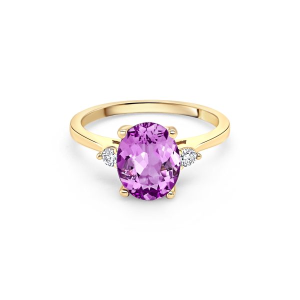 9ct Yellow Gold Amethyst & Diamond Ring