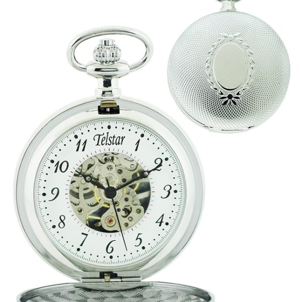 Telstar Stainless Steel Shield Front Full Hunters Mechanical Movement Pocket Watch Supplied With Chain (P9022CSW)