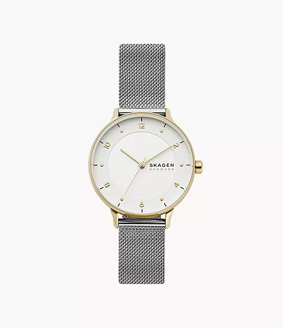 Skagen Riis Three-Hand Silver-Tone Steel Mesh Watch (SKW2912)